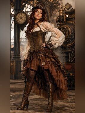 Windsor Brown Distressed Faux Leather Lace-Up Corset top steampunk